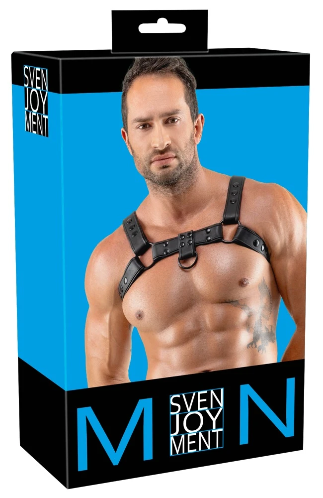 Herren Brustharness, Brustharness Lederimitat verstellbar mit Schnallen stabiler Fesselring vorne hinten markanter Look perfekte Passform