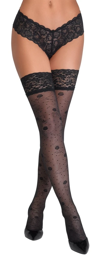 Cottelli Verführerische Eleganz: Halterlose Strümpfe mit Rosenmuster und 9 cm Spitzen-Abschluss