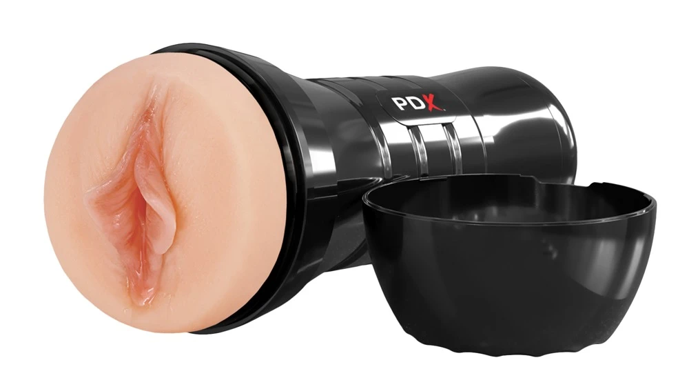 PDXE WetP. Luscious Lips XXL L, Realistischer Masturbator XXL in Vagina-Optik mit Stimulationsstruktur und Saugkontrolle – ohne Gleitmittel