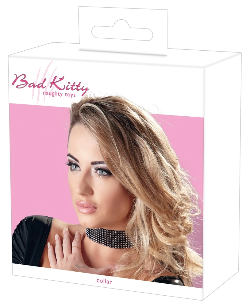 Halsband mit breitem Strass-Element in der Front und schmalem, mit Druckknöpfen verstellbarem Riemen.