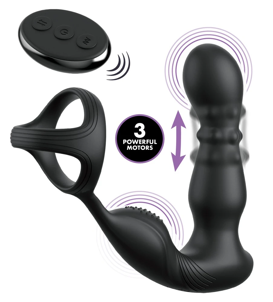 AFE Ass-Gasm Slide & Glide Black, Intensiver Analspaß mit Perlenmassage, vibrierendem Perineum-Stimulator und Penis-/Hodenring – 10 Vibrationsmodi, fernbedienbar