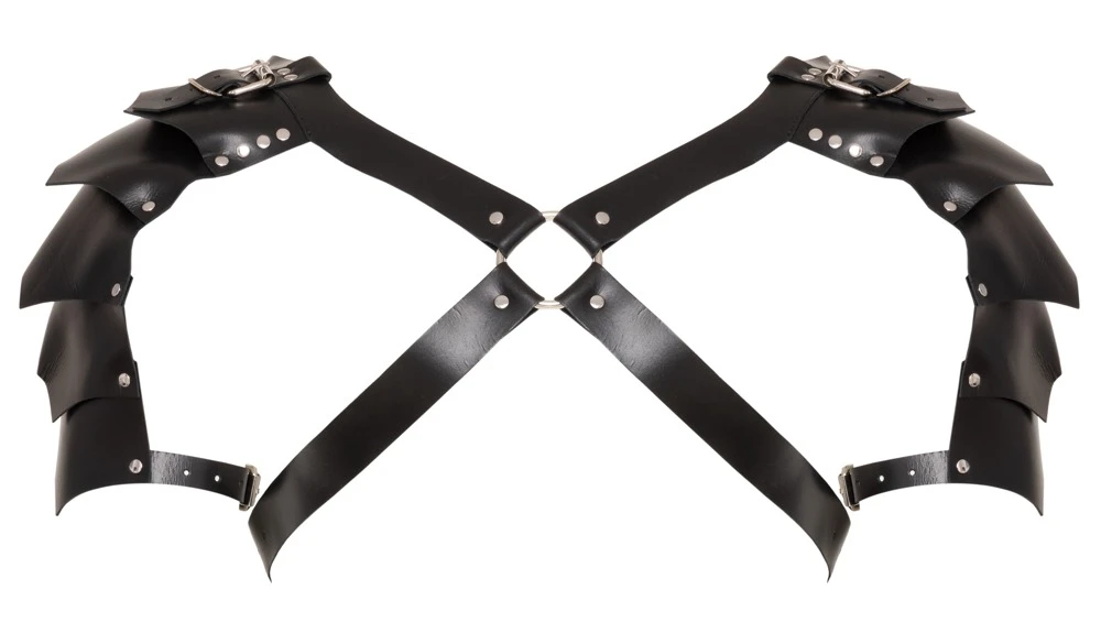 Leder Herren Harness, ZADO Leder Harness-Set mit Handfesseln & Haltegriff, Brust- und Schenkel-Harness, verstellbar, schwarz