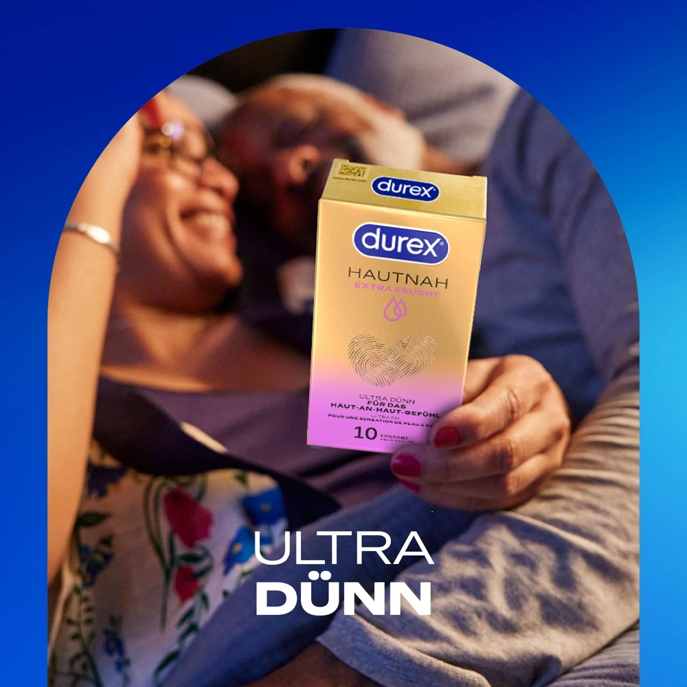 Durex Hautnah Extra Feucht 10er, Genieße hautnahe, intensive Empfindungen mit extra feuchten, ultra dünnen Kondomen in geschmeidiger Easy-on-Passform von Durex