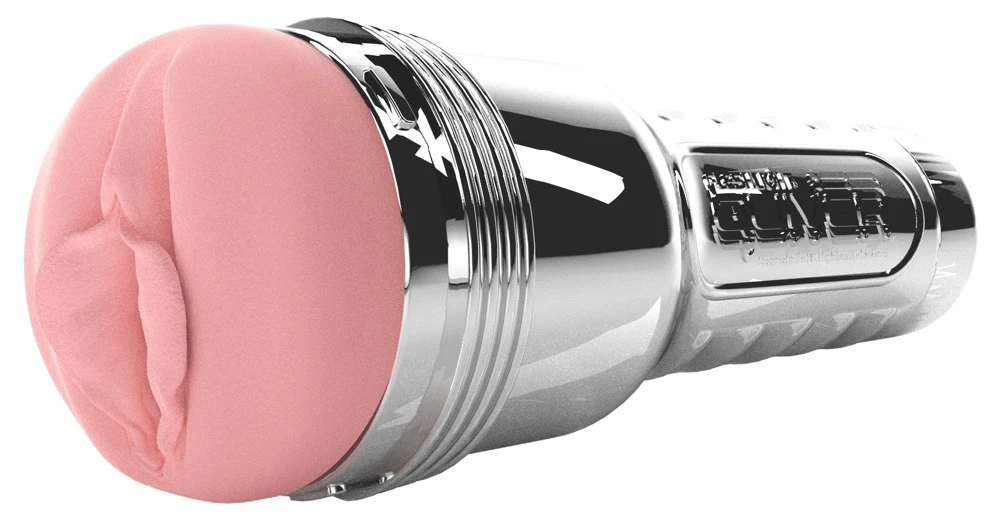 Fleshlight Pink Quiver, Fleshlight Quiver Masturbator Chrom-Optik mit Vulva/Vagina – 2 Motoren, Wärmefunktion, 10 Vibrationsmodi, Superskin Sleeve für intensives echtes Feeling