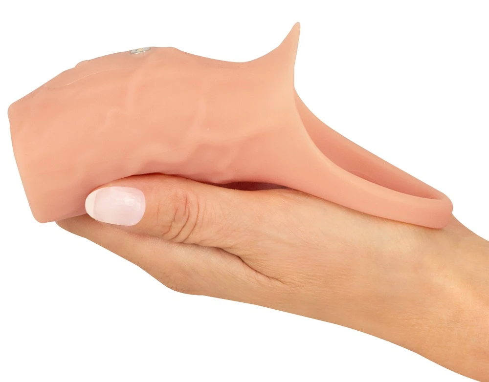 Realistixxx Real Sleeve open, Vibro-Penismanschette mit Hodenring für mehr Umfang und intensivere Vibrationen 10 Modi für verstärkte Lust