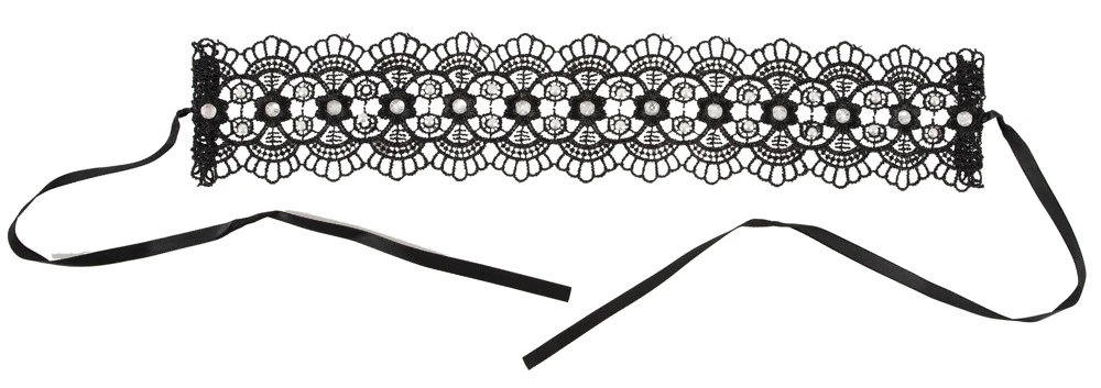 Cottelli Elegantes Schwarzes Halsband: Verziert mit Perlen, Strasssteinen und Satinschleife