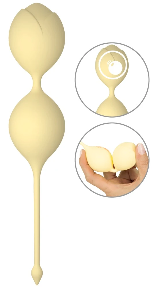 Cuties Love Balls Yellow, Liebeskugel-Duo mit schwingenden Innengewichten 84 g für intensives Beckenbodentraining diskret und komfortabel Cuties