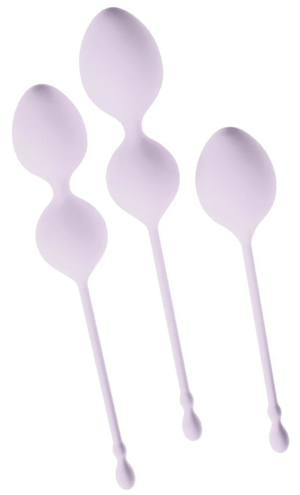 ELORIN Loveball Trainingsset von beau cœur mit drei Liebeskugeln in unterschiedlichen Größen und Gewichten für individuelles, diskretes Beckenboden-Training mit elastischen Rückholbändern für Einsteigerinnen und Geübte