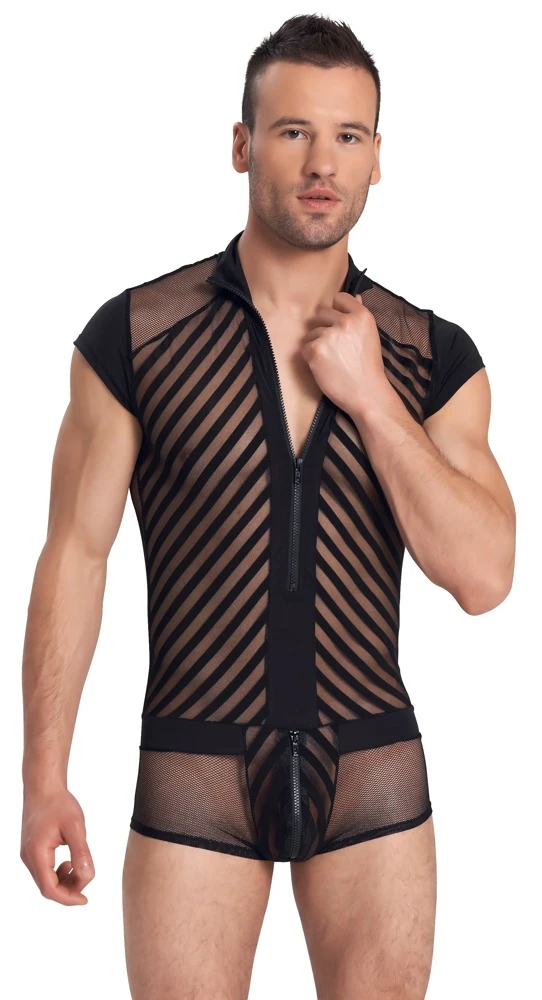 Herren Body von Svenjoyment im Materialmix aus zwei Netzarten und angesagter Streifenoptik in schwarz.