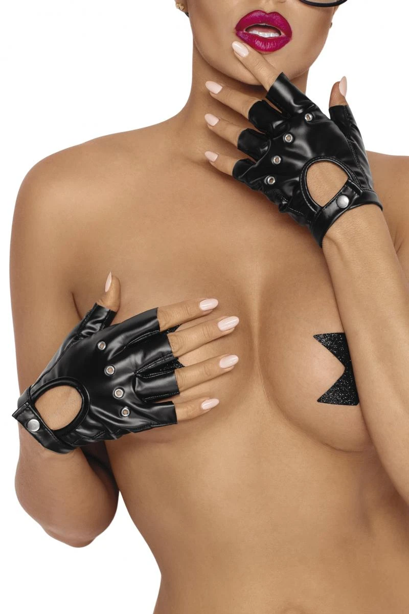 Fingerloser Powerwetlook-Handschuh F264 aus glänzendem Stretch-Material mit Druckknopf – stylisches Detail für heiße Outfits
