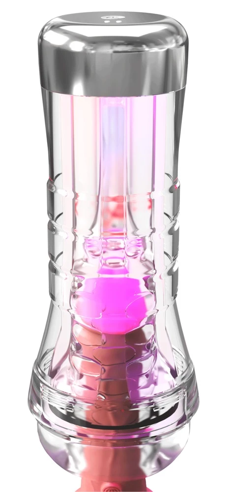 PDXE ViewTube XXL See-Thru Cle, PDX Elite ViewTube XXL See-Thru LED Stroker Clear transparenter Masturbator mit Saugkontrolle, LED-Lightshow und AirLock Cap für intensive Handjob-Action