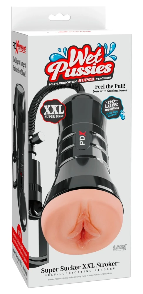 PDXE WetP. SuperSucker XXL Lig, PDX Extreme Wet Pussies Super Sucker XXL Masturbator – realistische Vagina-Optik mit Saugkraft-Pumpe, AirLock-Vakuum und hautähnlichem Fanta Flesh für intensiven, feucht-glatten Spaß