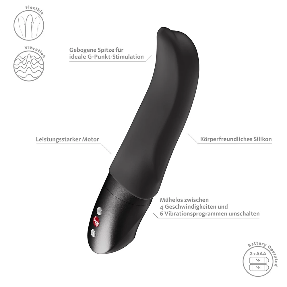 Diva Dolphin Black, Fun Factory DIVA DOLPHIN G-Punkt Vibrator flexibel 6 Modi 4 Stufen klitoral & intern Silikon schlank