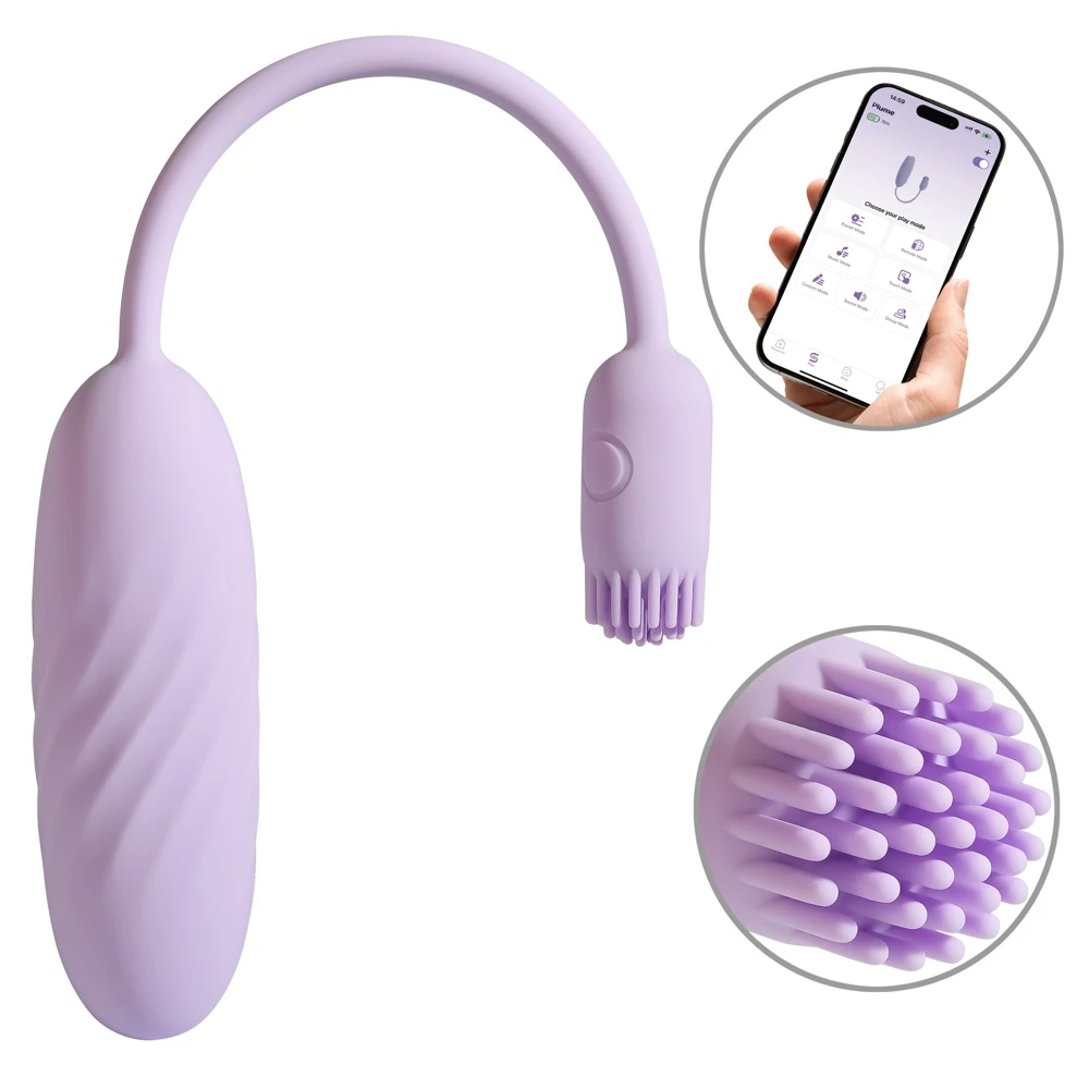 Svakom Plume Pastel Lilac, SVAKOM Vibro-Ei mit Bürstchen-Appsteuerung für prickelndes Solo-Spiel & sinnliche Paarmome