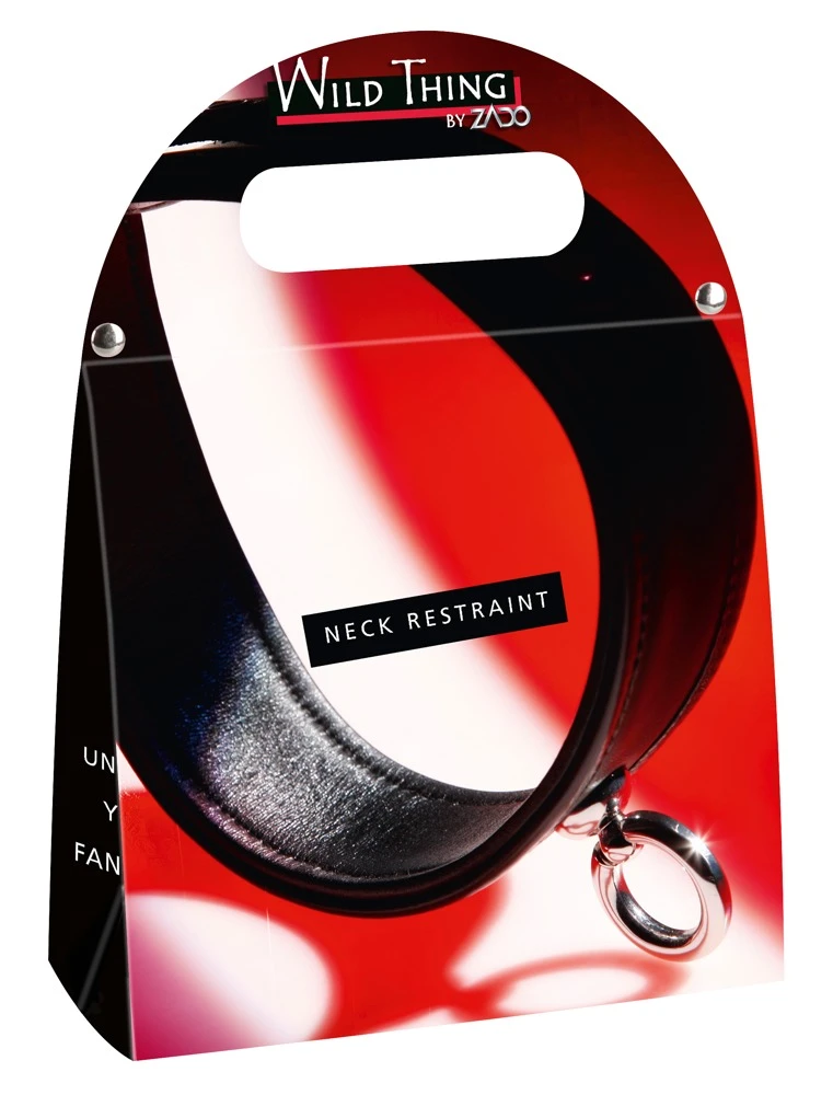 4 cm breite, hochwertig gearbeitete Halsfessel aus Leder von Wild Thing by ZADO mit dekorativem Ring an kleinem Steg.