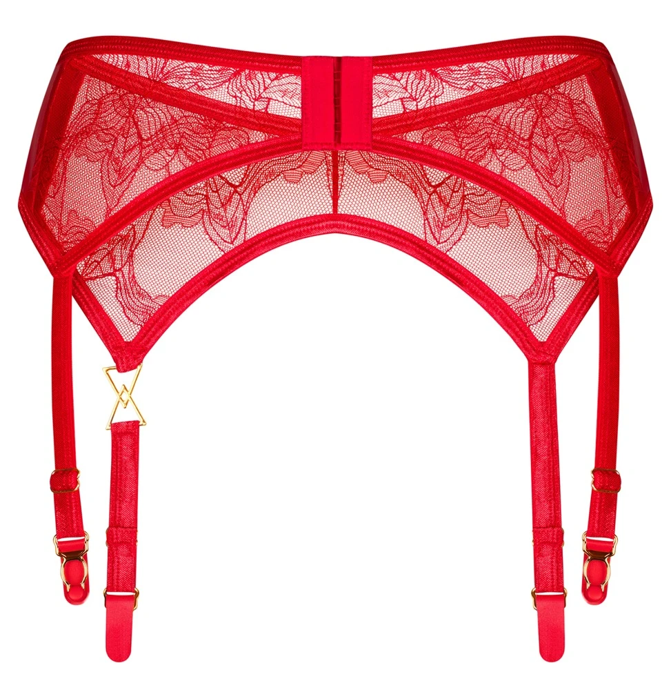 Strapsgürtel Aliosa von Obsessive in Rot. Eleganz und Sinnlichkeit mit goldfarbenen Schmuckdetails und verstellbaren Strumpfhaltern