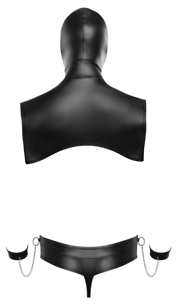 Kurzes Kapuzen-Top, Riostring, Leine und 2 Handfesseln im Set von Svenjoyment BONDAGE.