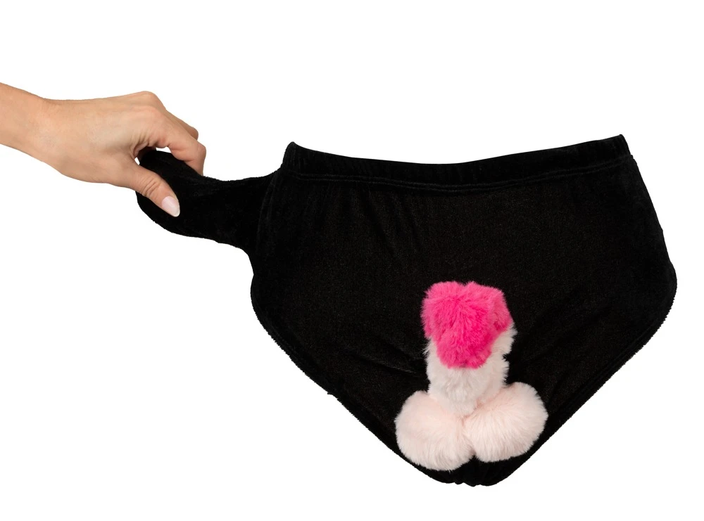 Slip mit aufblasbarem Penis, Plüsch-Penis Slip Schwarz mit aufpumpbarem Penis – frecher Unisex Spaß für Partys, JGAs und heiße Nächte mit verstecktem Pumpball