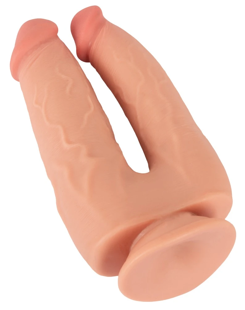 Nature Skin Bendable Double Pe, Doppel-Naturdildo mit Saugfuß realistisch bewegliche Hautstruktur biegsam mit Äderungen und ausgeprägten Eicheln