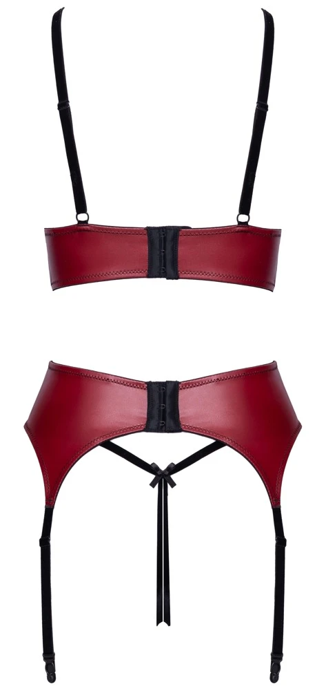 Cottelli LINGERIE 3-teiliges Dessus Ouvert-Straps-Set in Rot-Schwarz mit Spitze, Samt und abnehmbaren Perlenketten