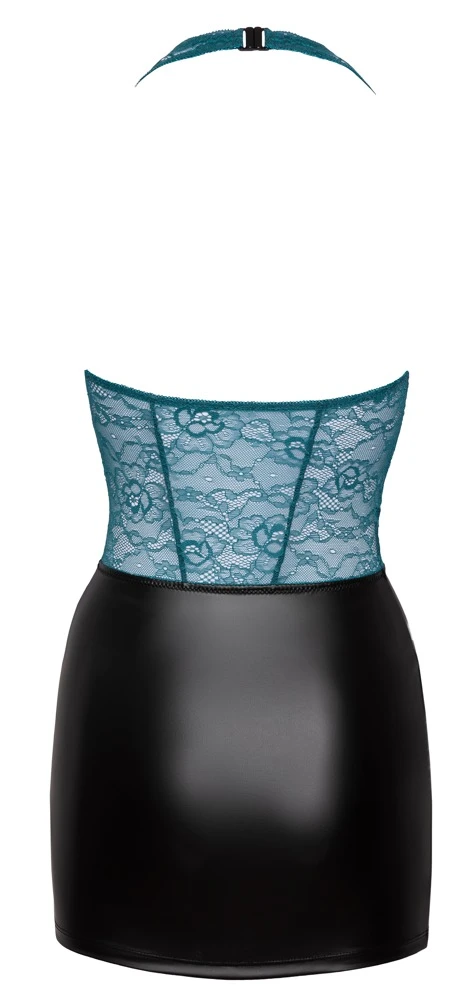 Cottelli LINGERIE Neckholder Kleid aus Spitze Mattlook Minirock schwarz/petrol