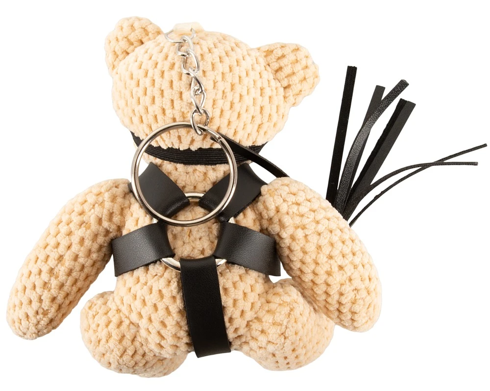 Bad Kitty SM-Teddy gehäkelt Mini-Begleiter mit Lederimitat-Harness, Augenmaske, Peitsche und Schlüsselanhänger für freche Momente