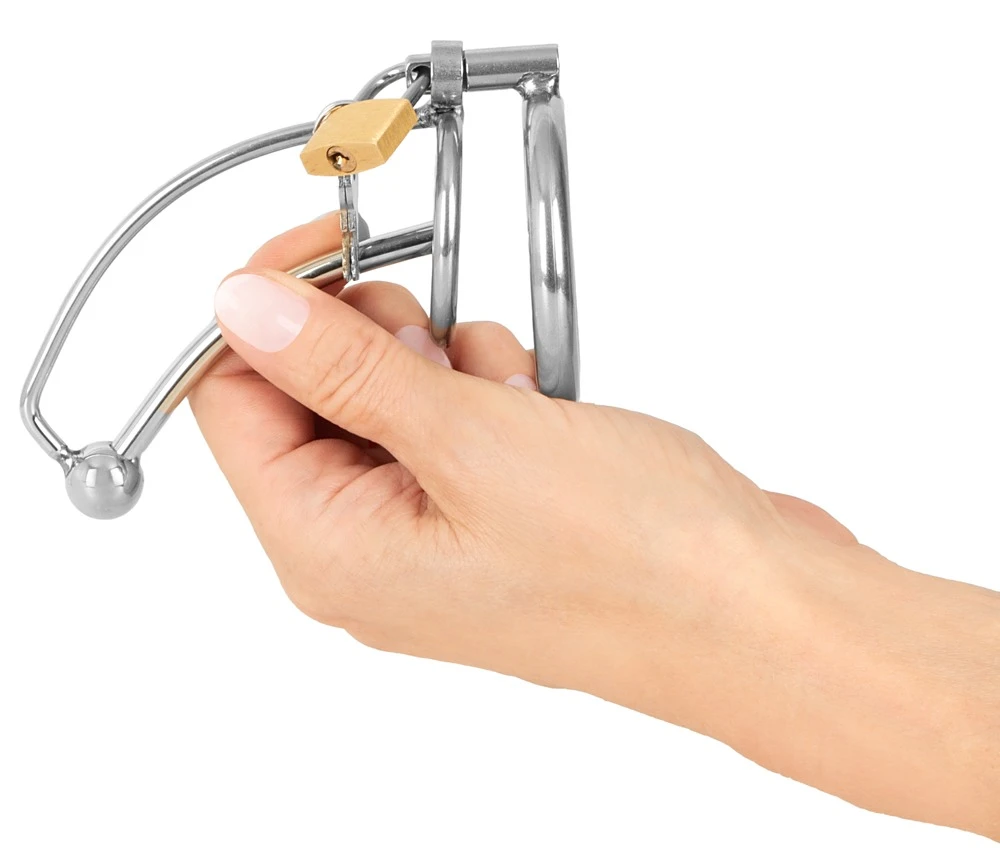 fetish collection Cock Cage Di, Peniskäfig mit hohlem Dilator von fetish collection – Edelstahl-Keuschheitskäfig mit Hodenring, Schloss und 3 Schlüsseln für Kenner