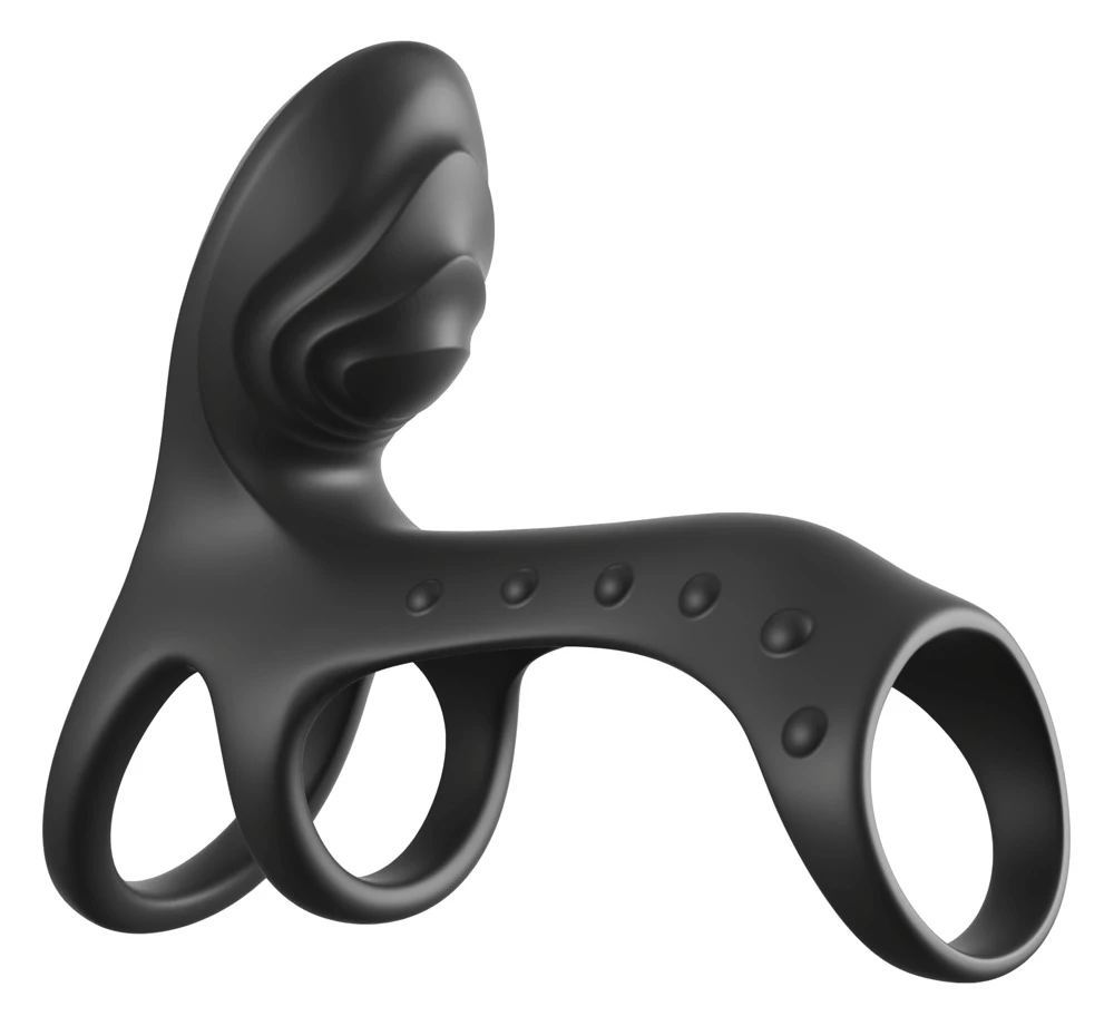 FCR Couples Cage Pro Black, Penismanschette mit Hodenring und Vibration Ultimate Couples Cage Pro mit 2 Power Motoren 7 Modi für Eichel und Klitoris