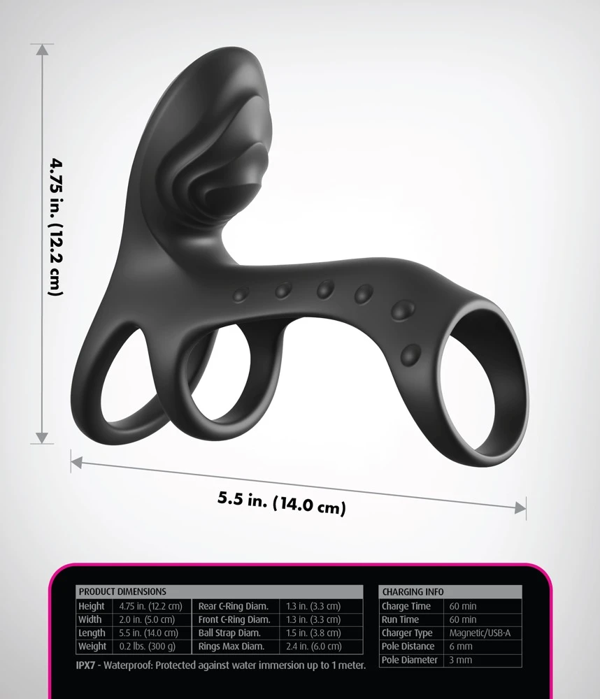 FCR Couples Cage Pro Black, Penismanschette mit Hodenring und Vibration Ultimate Couples Cage Pro mit 2 Power Motoren 7 Modi für Eichel und Klitoris