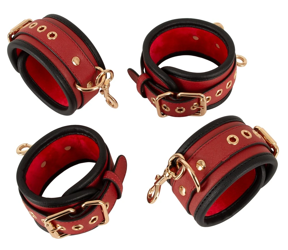 Bad Kitty Under Bed Restraint, Erotisches 6-teiliges Bettfessel-Set schwarz/rot Luxus Bondage Gurtkreuz 4-Punkt Fixierung mit Augenmaske verstellbar komfortabel