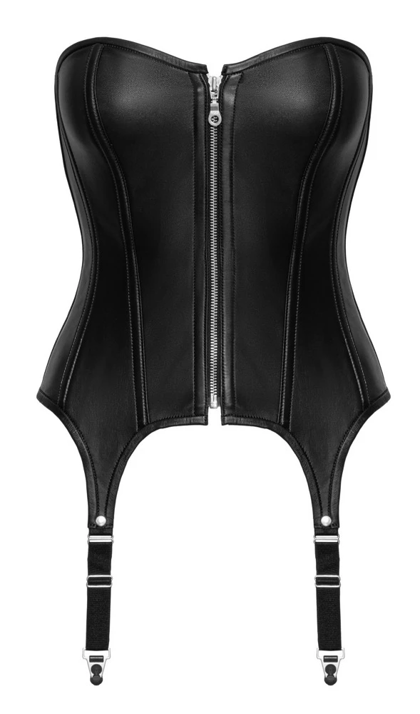Trägerlose, ungefütterte Straps-Corsage von ZADO aus weichem Lammleder mit silberfarbenen Metalldetails.