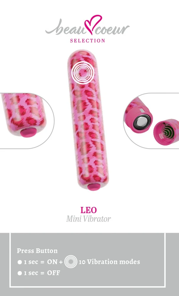 beau coeur Leo Mini Vibrator, Verspielter Mini Vibrator LEO von beau cœur im Pink-Leo-Design mit 10 intensiven Vibrationsmodi klein leicht diskret