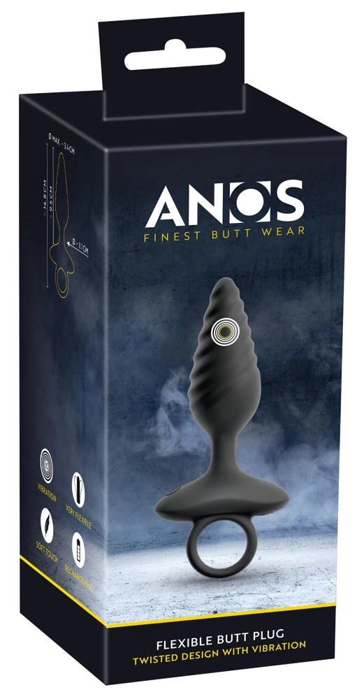 ANOS Flexible Plug Twisted, Flexibler Vibro-Analplug mit Spiral-Design und 10 Vibrationsmodi von ANOS aus Silikon mit Stopper und praktischem Haltering