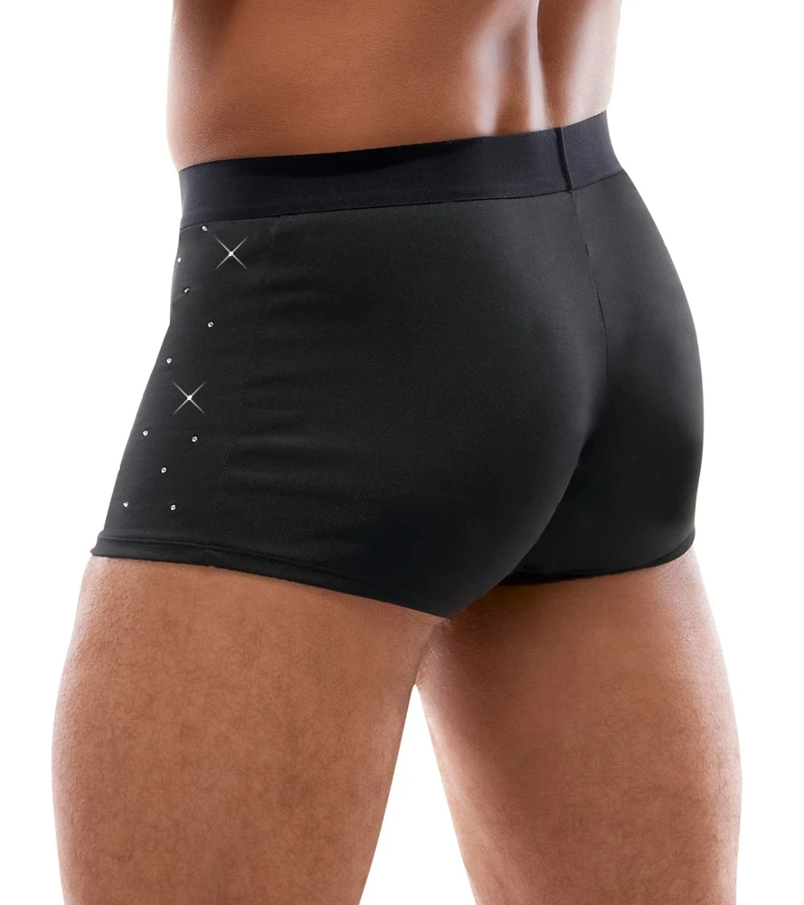 Enge, betonende Pants von Svenjoyment aus schwarzer Mikrofaser, vorne mit schillernden Strass-Steinchen besetzt.