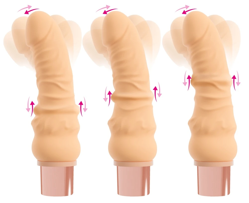 SELON Soft Real Stimulator EXTRA Naturvibrator mit nickender Eichel, Move-Massagering, 12 Action-Modi, Memory-Funktion und supersofter Oberfläche für intensives Echtgefühl und pure Power