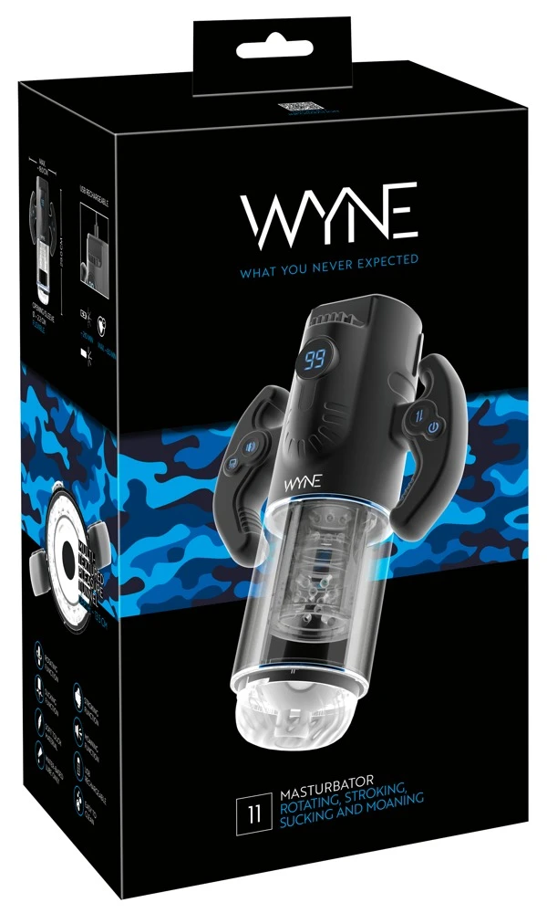 WYNE Masturbator 1, Masturbator mit rotierendem Innensleeve, Auf-und-Ab-Bewegung, starker Saugfunktion, 9 Massage- und 9 Saugmodi, Soundfunktion und ergonomischen Griffen