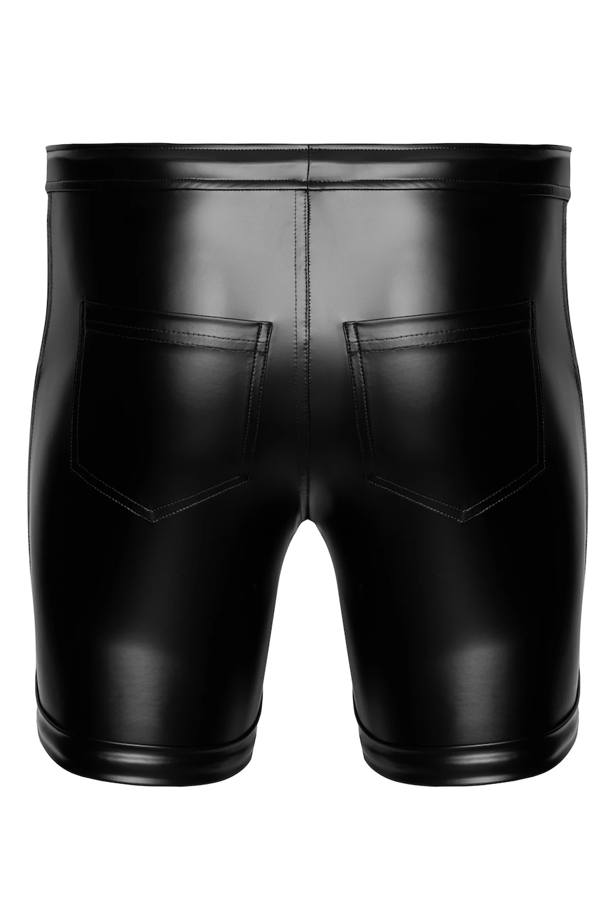 Noir Handmade Men – Schwarze Powerwetlook Shorts Rogue H088 mit glatter Oberfläche, flexiblem Sitz, Reißverschluss vorn und verstellbarem Bund für einen markant sexy Look