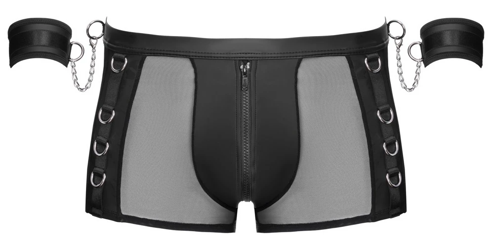 Po-freie Pants mit Soft-Handfesseln im heißen Mattlook und Netz – mit Reißverschluss im Beutel, Fesselringen und verführerischem Bondage-Style von Svenjoyment