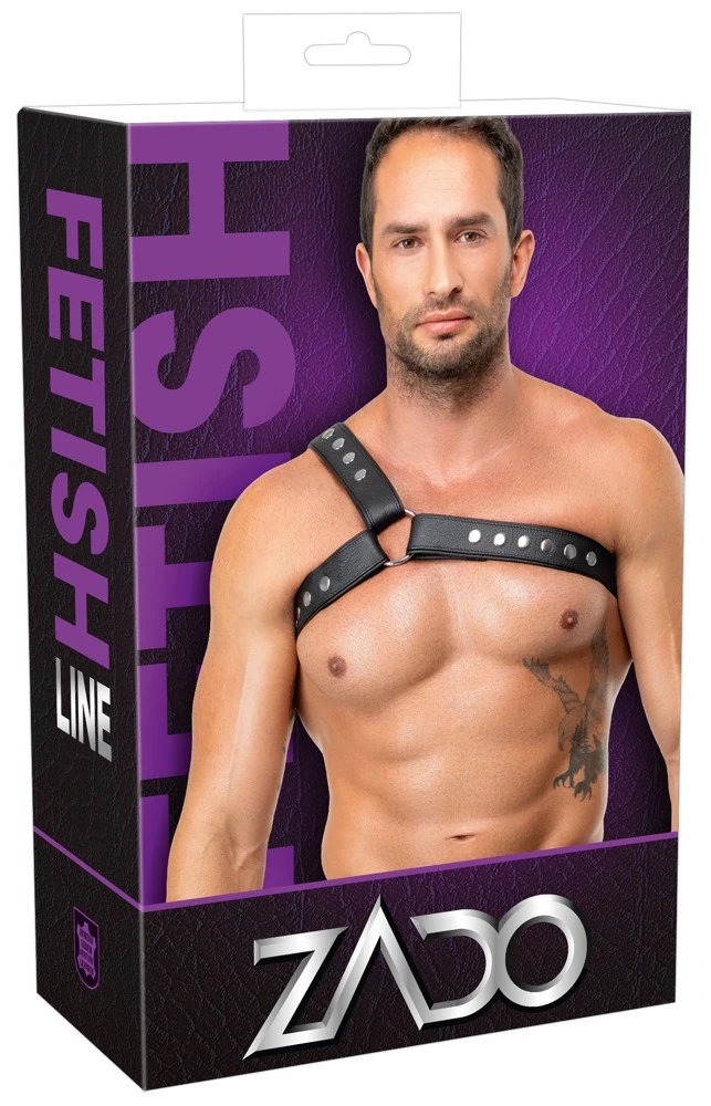 Leder Herren Harness ZADO Leder Brustharness einseitig schwarz mit Ringen Druckknöpfen markantem Look weich doppellagig verstellbar für starken Style
