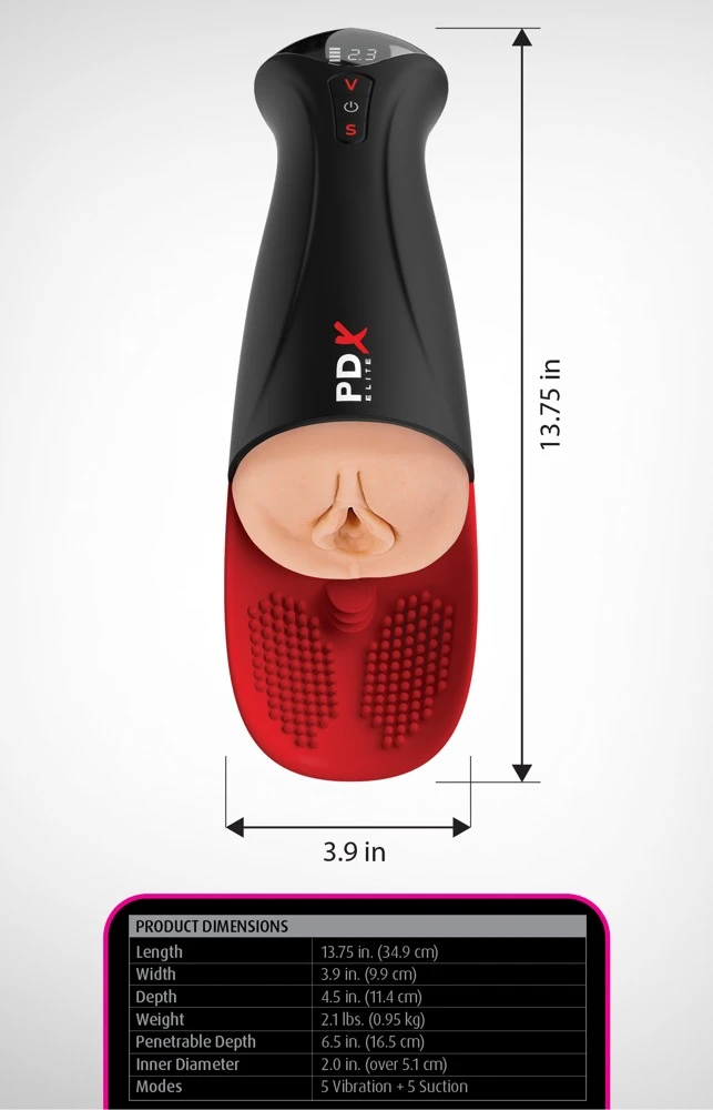 PDXE Fuck-O-Matic Pro XL Light, Intensive Penis- und Hodenmassage mit 5-fach Saug- und Vibrationspower, der Fuck-O-Matic Pro XL bringt Dich an Deine Grenzen!