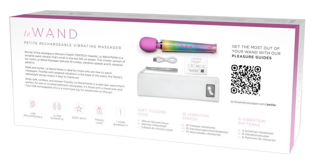 le Wand Petite All That Glimme, Petite Rechargeable Vibrating Massager All That Glimmers von le WAND als luxuriöser, wiederaufladbarer Massagestab im kompakten WAND-Design mit glitzernder Rainbow-Optik und vielseitigen Vibrationsstufen