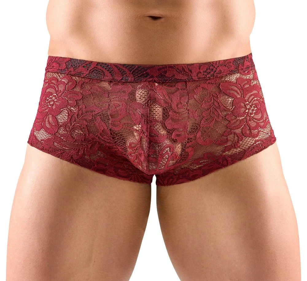 Herren Pants. Verführerische, transparente Pants aus floraler Spitze in edlem Dunkelrot- für hohen Tragekomfort und stilvolle Akzente
