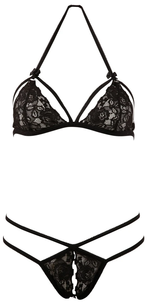 Cottelli LINGERIE Spitzenset mit Soft BH und Ouvert String schwarz