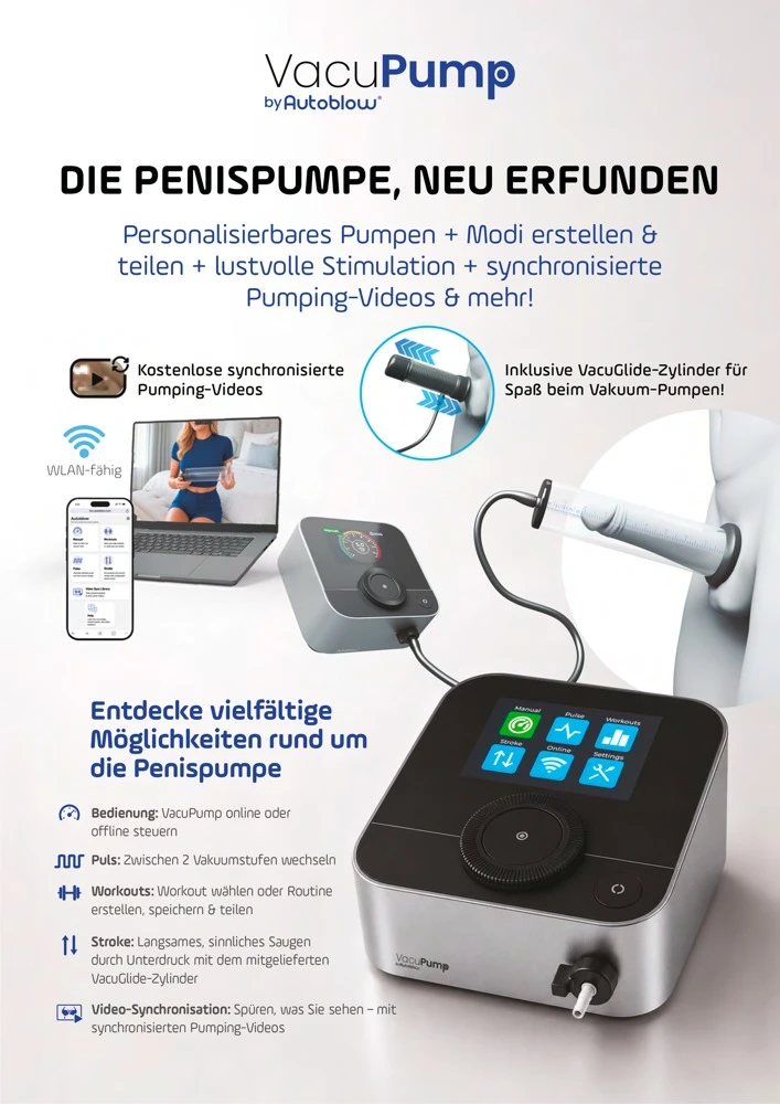 Vacupump (by Autoblow), Elektronische Penispumpe VacuPump von Autoblow – 4 Funktionen mit Pumpen, Pulsprogrammen und Stroking inklusive VacuGlide-Aufsatz