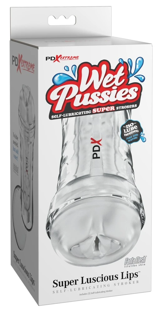PDXE Super Luscious Stroker Cl, PDX Extreme Wet Pussies Super Luscious Lips Masturbator transparent wasseraktiviert mit Stimulationsstruktur und Saugkontrolle