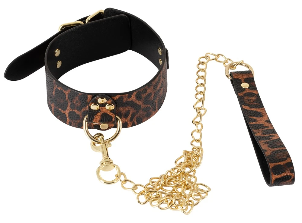 Bad Kitty Bondage-Set 6-teilig – Aufreizendes Fessel-Set im Leo-Look mit Hand- & Fußfesseln, Halsfessel, Leine, Maske & Paddel Bad Kitty Fesselset leo