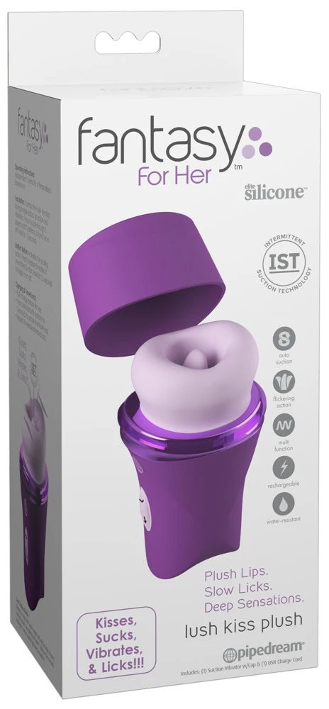 FFH Lush Kiss Plush Purple, Lush Kiss Plush Auflegevibrator mit Saugfunktion, Vibrozunge & 10 Stimulationsmodi aus Silikon für intensive Momente – Fantasy For Her