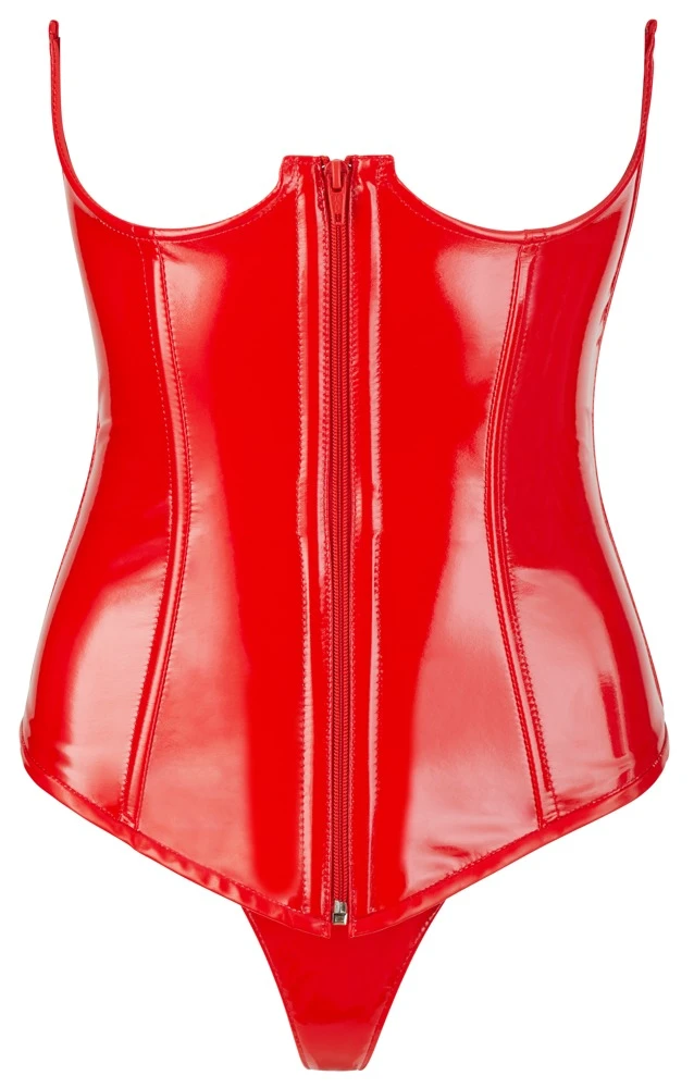 Busenfreie Lack-Corsage von Black Level in edlem Rot. Formstäbe in der Corsage sorgen für einen perfekten Sitz und die variable Schnürung im Rücken ist ein echter Blickfang.