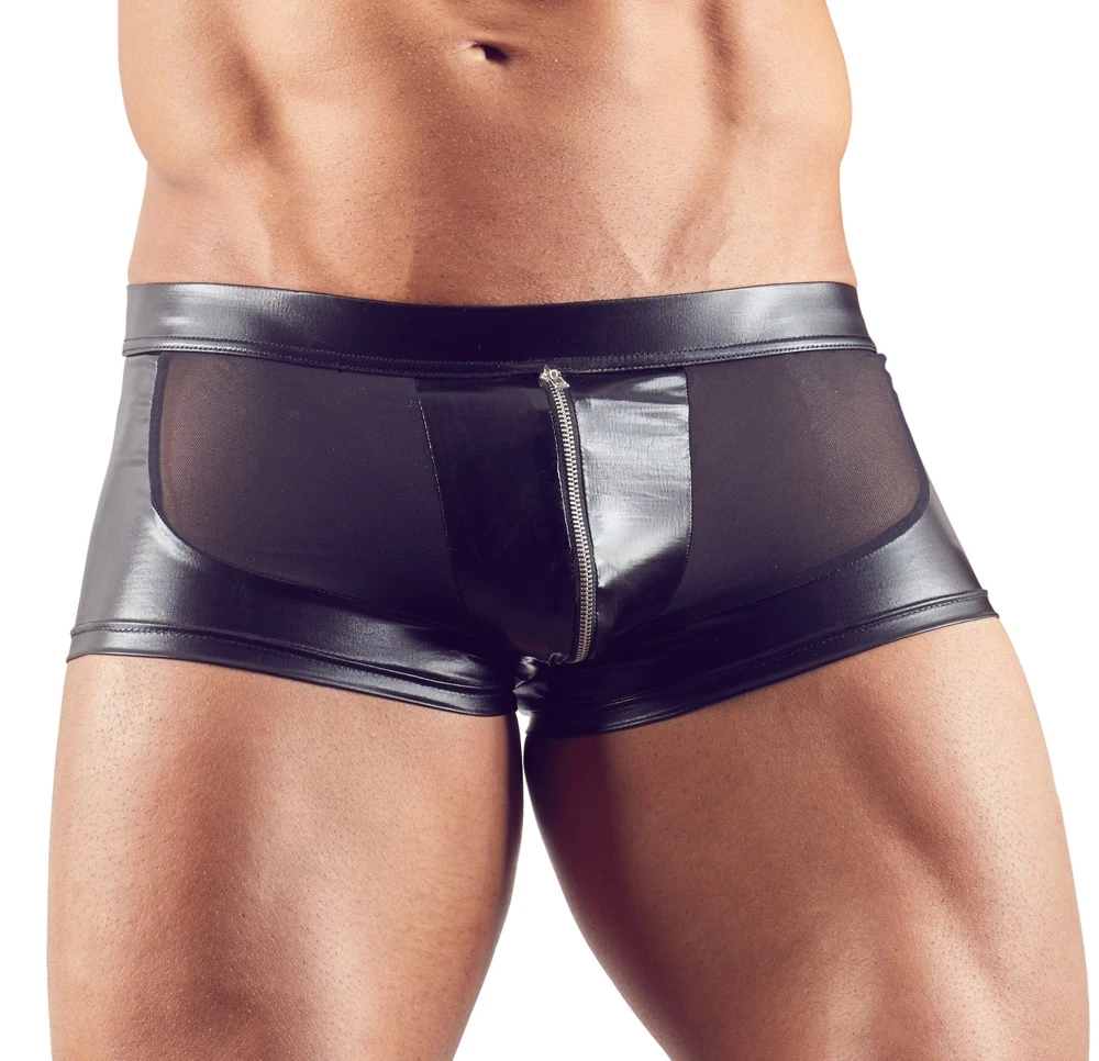 Aufregende Pants aus Powernet mit Wetlook-Einsätzen und Reißverschluss am Beutel.