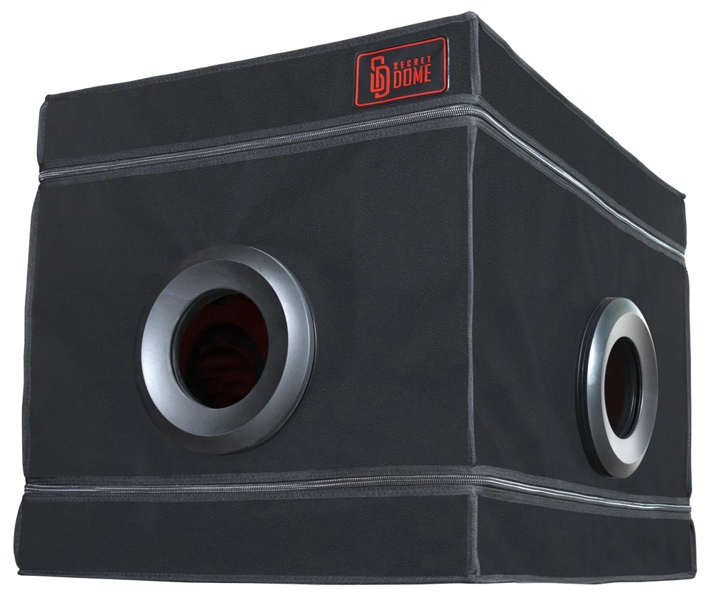 La Niche - Black&Red, Für Rollenspiele gebaut: Geschlossene BDSM-Kabine mit Fesseln, 3 Öffnungen, Halsmanschette und LED-Licht – einfach aufbauen!